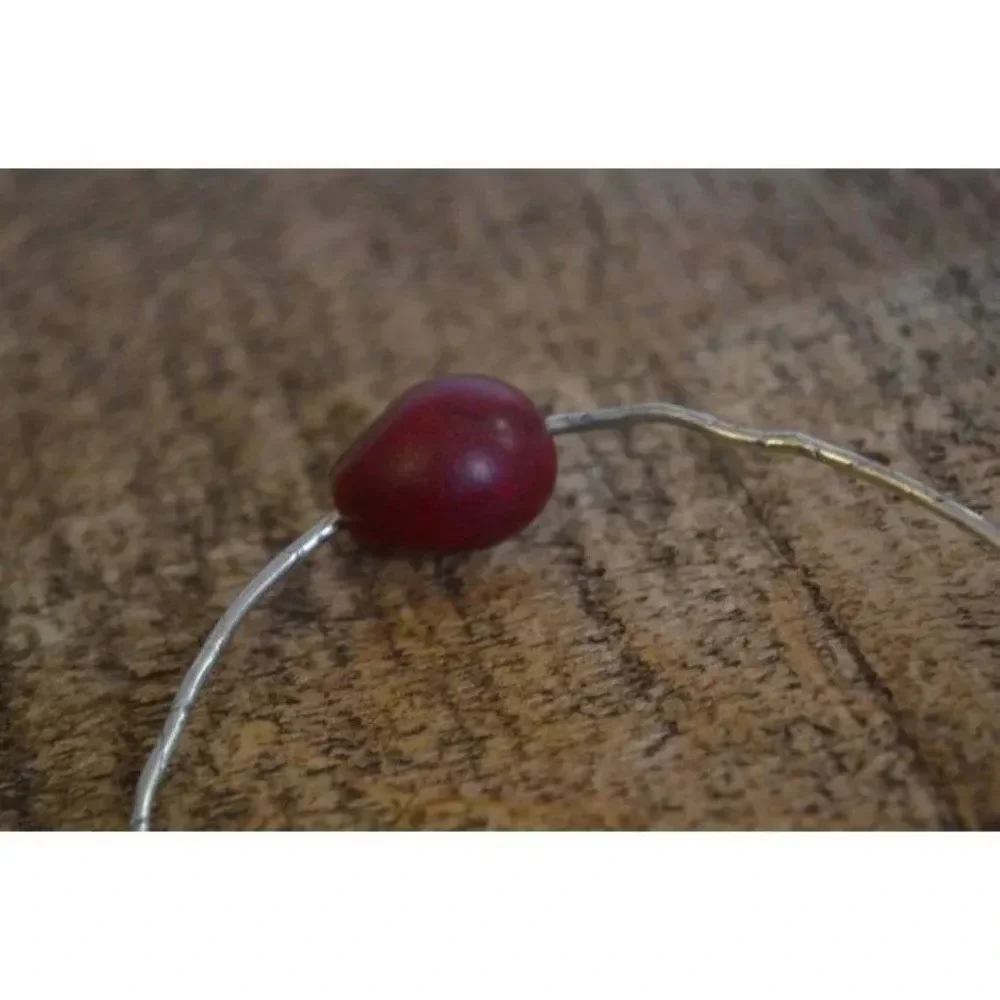 Vintage Red Skull  Bead on Sterling Silver Bangle - Picture 6 of 7